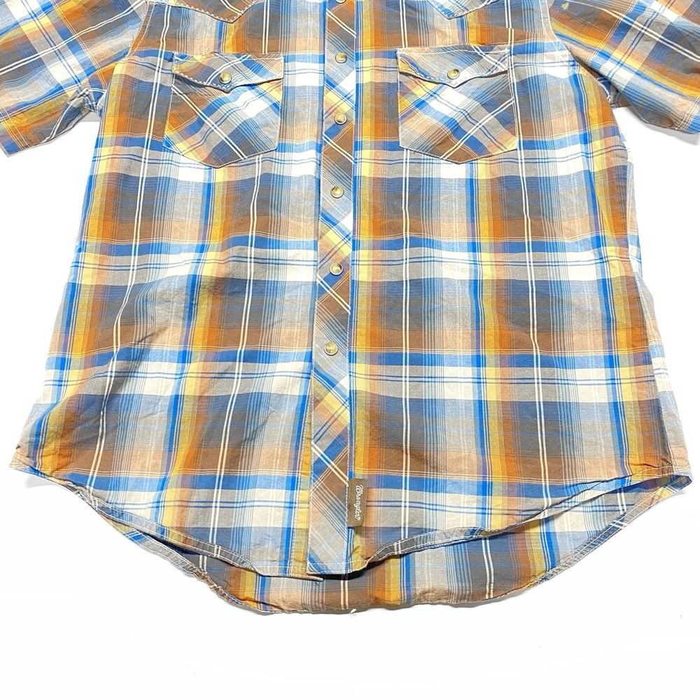 Wrangler Retro Western Mens Medium M Brown Plaid Pearl Snap Short Sleeve READ - Picture 2 of 12